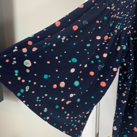 Evri navy blue bell shaped sleeves size 2X with multi colored polka dots. - Picture 3 of 5